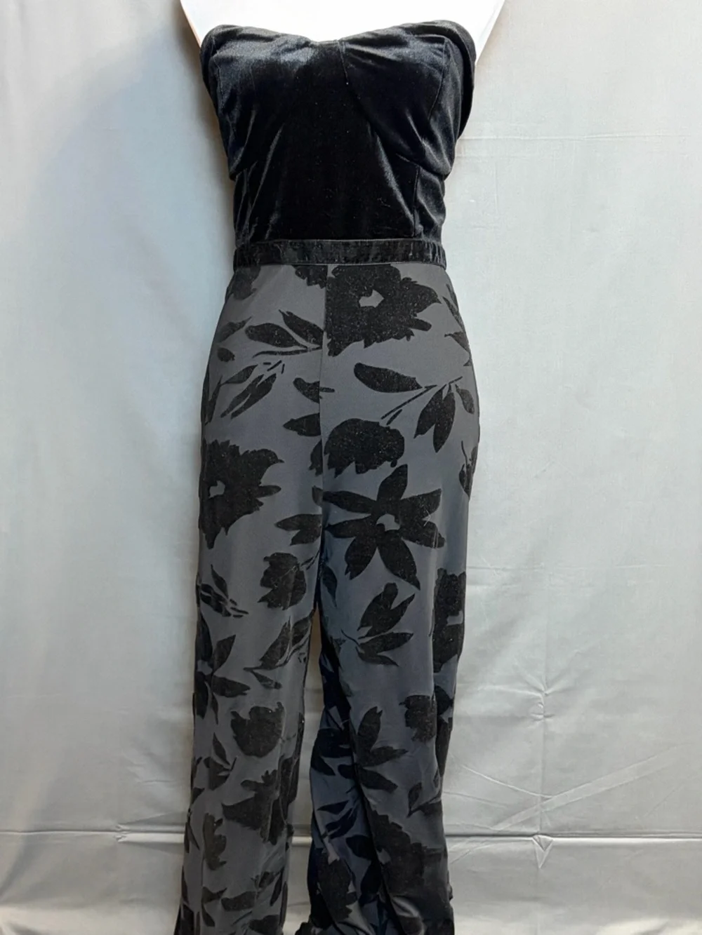 Lulus Love About It Black Velvet Burnout Strapless Jumpsuit Size XL